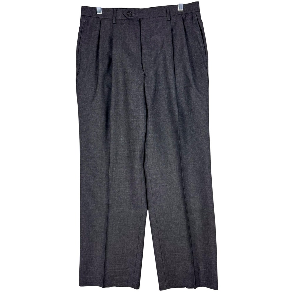 Jos A Bank Business Express Dress Pants Mens 32 Gray Wool Windsor 32x27 Pleated